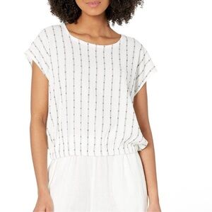 Madewell Per Se Top Stripe & Dot Cap Sleeve Gathered Waist Shirt NWT size S